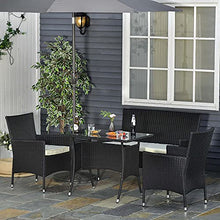 Outsunny Salotto da Giardino con Tavolo, 2 Poltrone e Divano 2 Posti, Set Mobile da Giardino in Rattan PE con Cuscini, Nero e Bianco
