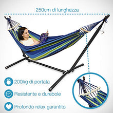 Amaca con Supporto e Diffusore In Legno per una Stenditura perfetta, Brasiliana, Cotone, 320cm, Portata 200 kg, Denim Doppia, Supporto e tessuto Anallergico e Certificato