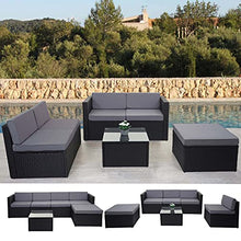 Mendler Salottino da Esterno Giardino HWC-D24 polyrattan Antracite con Cuscini Grigi