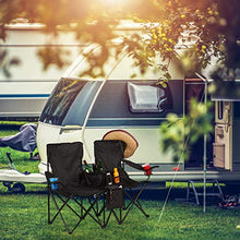 relaxdays Sedia da Campeggio Doppia, Pieghevole e Portatile, con Portabevande e Borsa Termica, Scomparti, Nero