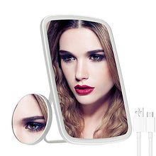 WHATOOK Specchio da trucco con luci e ingrandimento 10x, touch screen, 3 colori, batteria USB regolabile