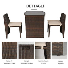 Outsunny Set 2 Pezzi Mobili da Giardino in Rattan con 1 Tavolo e 2 Sedie con Cuscini, Design Salvaspazio, Marrone