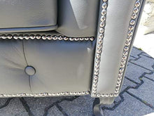 JVmoebel Chesterfield - Divano a 2 posti, in vera pelle, colore: grigio
