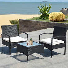 LUGEUK Tavolo Combinato per mobili da 3 Pezzi e 2 sedie terrazza Rattan Rattan con Cuscino