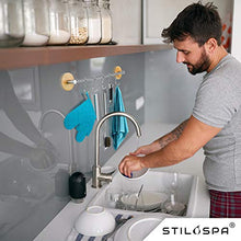 STILOSPA Portasciugamani in bambù, autoadesivo, senza perforazione, per bagno e cucina, lunghezza variabile fino a 75cm, in acciaio inox | portasciugamani da bagno, con 5 pratici ganci