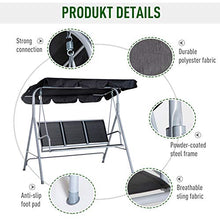 giordano shop Dondolo 3 Posti da Giardino 170x110x153 cm in Acciaio Nero e Argento