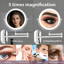 Himimi - Specchio cosmetico a LED con ingrandimento 1x/5x, dimmerabile con pulsante touch, luce regolabile, orientabile a 360° e verticale