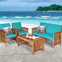 YRRA - Set di 4 divani in legno di acacia con cuscini resistenti all'acqua, imbottiti per patio, tavolo da salotto per giardino, cortile, piscina (1 bianco)-2_turchese