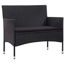 Tidyard Set Divani da Giardino in Polyratta, Set di Mobili da Giardino, Set Divano Esterno con Cuscinin Nero 4 pz