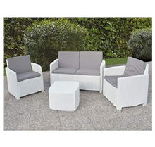DMORA 0 Set da Giardino J con Cuscini, 1 Divano + 2 Poltrone (con braccioli) + 1 Tavolino Contenitore da Esterno, Made in Italy, Bianco
