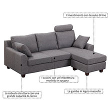 homcom Divano a 3 Posti con Poggiapiedi e Cuscini in Tessuto di Lino Grigio Scuro, 194 x 80 x 86cm