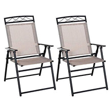 Set 2 Sedie da Giardino Pieghevoli 57,5x67x92,5 cm in Metallo e Textilene Beige