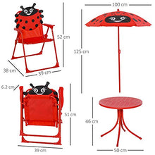Outsunny Set Tavolo da Giardino con 2 Sedie Pieghevoli e Ombrellone per Bambini in Metallo e Poliestere, Rosso