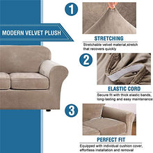 NOPEXTO Fodera per Divano in Velluto,Copridivano Elasticizzato,con 2 Fodere per Cuscino Separate, Protezione per Mobili Antiscivolo Morbida in Peluche (3 Posti (173-229 Cm),Taupe)