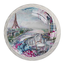 Maniglie per cassetti Manopole per cassetti Manopole rotonde Confezione da 4 per armadietto, cassetti, cassettiere, cassettiere ecc - Arte fiore pittura paesaggio Torre Eiffel
