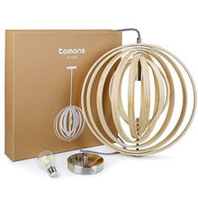 Tomons Lampada da soffitto Lampada Plafoniera, Lampada a Sospensione a Globo in Legno Stile Nordico, Sfera Regolabile, per Casa e Attività commerciali - PL1004