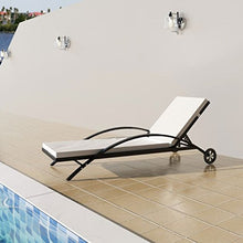 vidaXL Lettino Prendisole Poli Rattan con Cuscino 2 Ruote Nero Sdraio Giardino