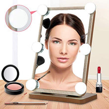 Specchio ingranditore, specchio per il trucco con luci a led Specchio per il trucco in legno Specchio per il trucco Set da toeletta per il trucco Specchio cosmetico con luce di riempimento con 6 lamp