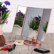 Specchio per il trucco illuminato Vanity 1x / 2x / 3x Ingrandimento a tre vie Trifold con 22 LED Luci Touch Screen e ricarica USB, regolabile a 180 gradi (oro rosa),D'oro