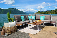 Meubletmoi - Tavolino da giardino in alluminio bianco e legno di teak, 35 x 110 x 70 cm, Nilo