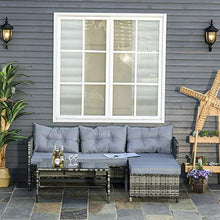 Outsunny Salotto da Giardino con Divano da Esterno, Tavolino, Chaise Longue in Rattan e Cuscini Imbottiti, Grigio - Arredi Casa