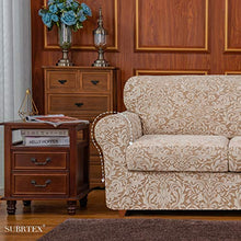 subrtex Copridivano 2 Posti con 2 Copricuscini, Copridivano Damascato Elasticizzato Due Posti Modello Floreale Decorativo (2 Posti, Marrone Beige)