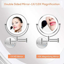 HGXC Specchio per Il Trucco con Montaggio a Parete orientabile su Due Lati Montato a Parete - Pulsante a sfioramento con ingrandimento 10x Luce Regolabile, Spina UK