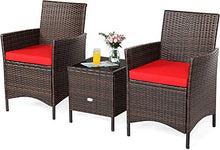 YRRA 3-Piece Patio Conversation Set Sedie di Vimini con Vetro Top Quadrato Tavolino da caffè e Cuscini da caffè all-Weather Set Rattan Esterno Set (Red)-Rosso