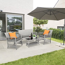 GARTIO Set da Giardino, Set di Mobili in PE Rattan, con Tavolino in Vetro, 1 Divano a Due Posti e 2 Poltrona, con Cuscini, per Giardino, Terrazza e Balcone