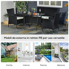 Outsunny Salotto da Giardino con Tavolo, 2 Poltrone e Divano 2 Posti, Set Mobile da Giardino in Rattan PE con Cuscini, Nero e Bianco
