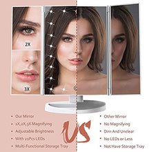 Specchio da trucco con luci, ingrandimento 1 x 2 x 3 x, specchio da trucco illuminato, specchio da trucco triplice