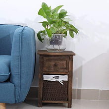 HYM 2 Pezzi Set da Comodino in Legno Naturale con Cassetti E Cesto Marrone