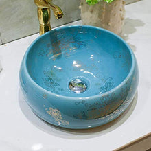 Jgophu - Lavello da bagno sopra lavabo in ceramica con fiori blu