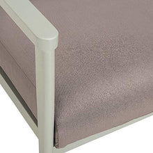 Meubletmoi 7679 - Divano da giardino a 2 posti, in alluminio, colore: Verde chiaro con braccioli e cuscini in tessuto grigio