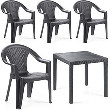Tomaino Set Tavolo e sedie da Giardino in plastica Simil Rattan antarcite