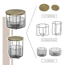 Outsunny Set di 2 Tavolini da Giardino in Metallo con Ceste, Arredamento da Esterno Stile Industriale Nero