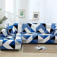 Carvapet Elasticizzato Copridivano Allungabile Universale Fodera per Divano Antiscivolo Sofa Protettore (Blu Triangolo, 2 posti)