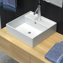 SENLUOWX - Lavabo in ceramica quadrata con troppo pieno, 41 x 41 cm