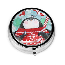 Contenitore per pillole per pillole con pinguino di Natale, mini organizer rotondo per pillole, elegante e portatile, con 3 scomparti
