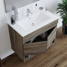Mobile bagno 80 cm sospeso con lavabo in ceramica e specchio con ante rovere Erika