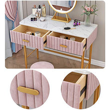 ZRN Tavolo da Trucco Set da toeletta Moderno, Tavolo da Trucco con Specchio Illuminato e Sgabello Imbottito, tavolino da toeletta in Marmo per Camera da Letto con 2 cassetti