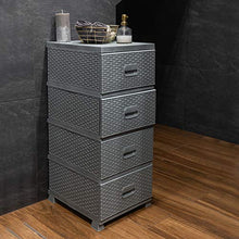 ADGO Comò con 4 cassetti, in rattan, per camera da letto, armadio, in plastica, 38 x 45 x 90 cm, grigio