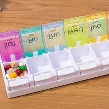 DOITOOL - Contenitore per pillole da viaggio, 2 file di 14 griglie, contenitore per pillole settimanali, per medicine, tablet, in plastica, portatile, contenitore per pillole arcobaleno