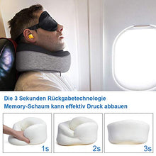 WonderTech Cuscino da Viaggio Memory Foam, Cuscino Cervicale da Viaggio Tightness Regolabile, perfetto per Auto Aereo Ufficio e Domestico, Con maschera per occhi e inserti per orecchie, Grigio