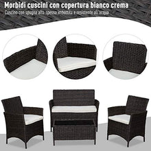 Outsunny Salotto da Esterno Set 4 Pzi:1 Divano/2 Poltrone/1 Tavolino, Mobili Giardino in Rattan, Nero e Bianco