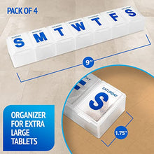 Organizer per pillole settimanale - Confezione da 4 planner per pillole extra large da 7 giorni e organizer per pillole giornaliero e promemoria per i farmaci, dal lunedì alla domenica, senza BPA