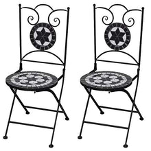 SOULONG Sedie da Bistrot, Set 2 Pezzi Sedia Esterno con Mosaico Pieghevoli in Ceramica, Sedia per Balcone, Terrazza o Giardino (Nero e Bianco)