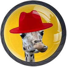 Giraffa bella con cappello a cilindro rosso giallo Pomelli per Porta Set di 4 Pomelli per Mobili Manopole per Cassetti Cucina Armadio Vetro