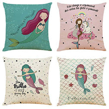 Janeyer-Home - Federa per Cuscino Lombare in Cotone e Lino, Motivo: Sirena, Set4hemp with Insert, 45cmx45cm/17.7x17.7