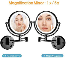 WZDD Specchio da Trucco da Parete, Specchio da Bagno con Luce a LED, Ingrandimento 1x / 5X, Specchio Cosmetico Illuminato, 360° Girevole E Rotondo